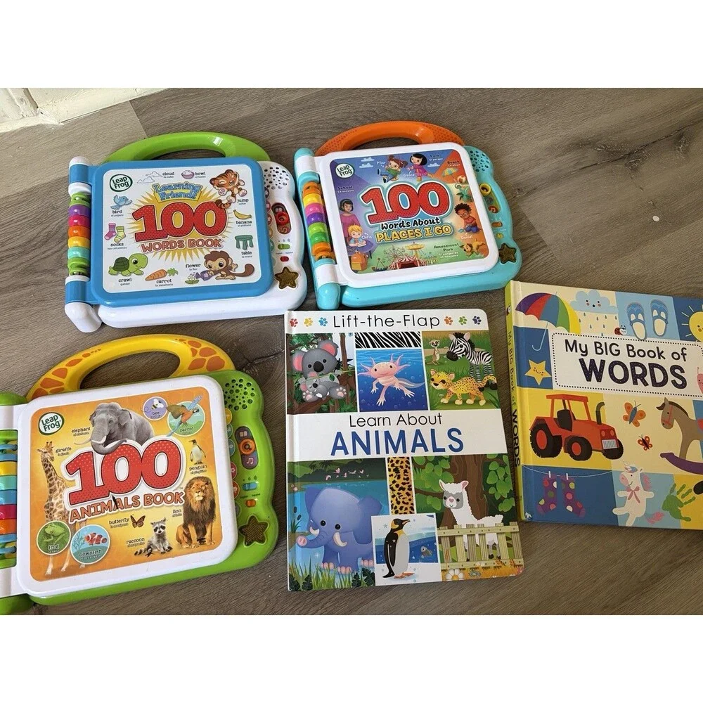 Bundle Of 3 LeapFrog English Spanish 100 Words Sounds Books & 2 Early Ed Books